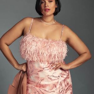 Anthropologie Feathered Metallic Mini Dress